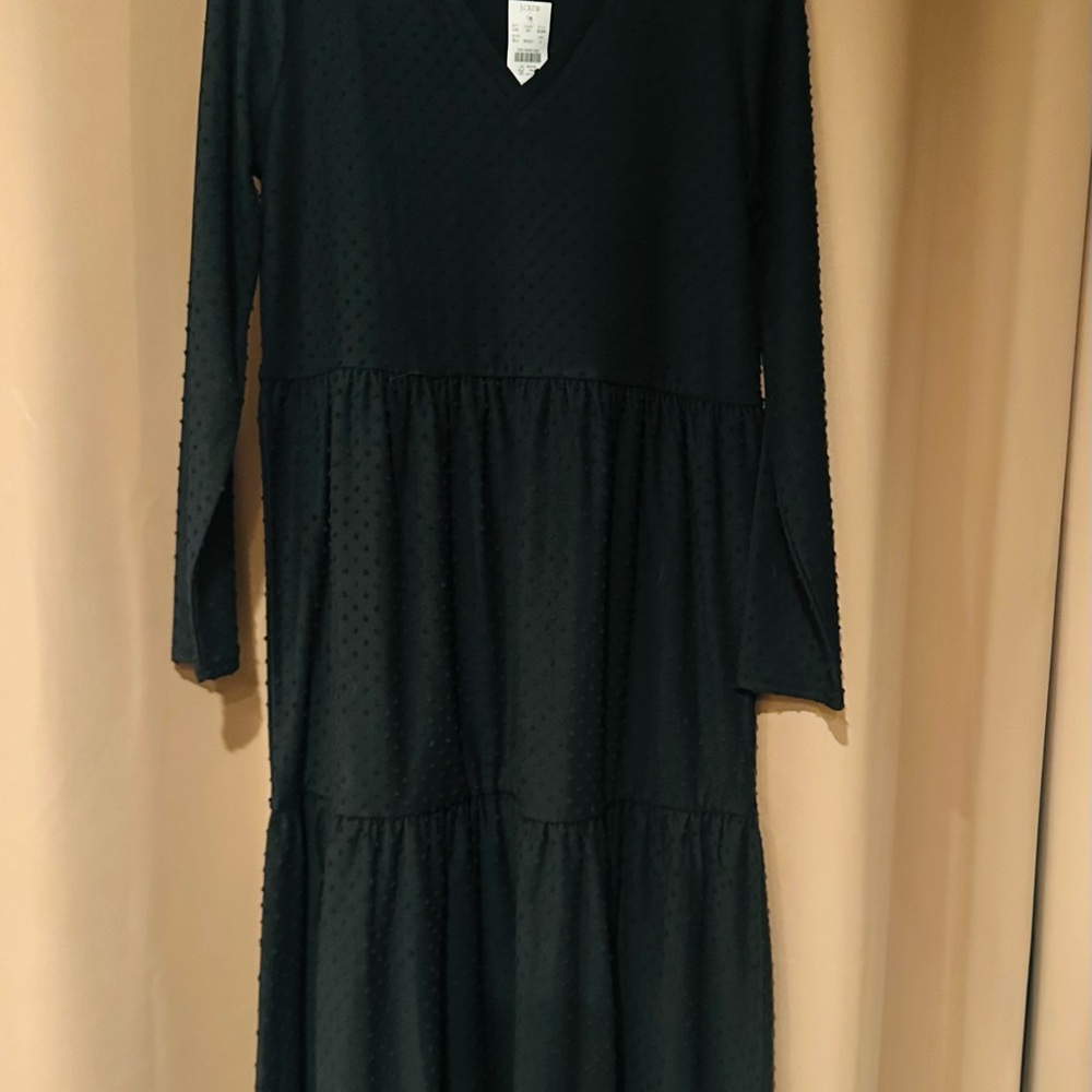 J Crew Black Long Sleeve v neck with black raised dots dress